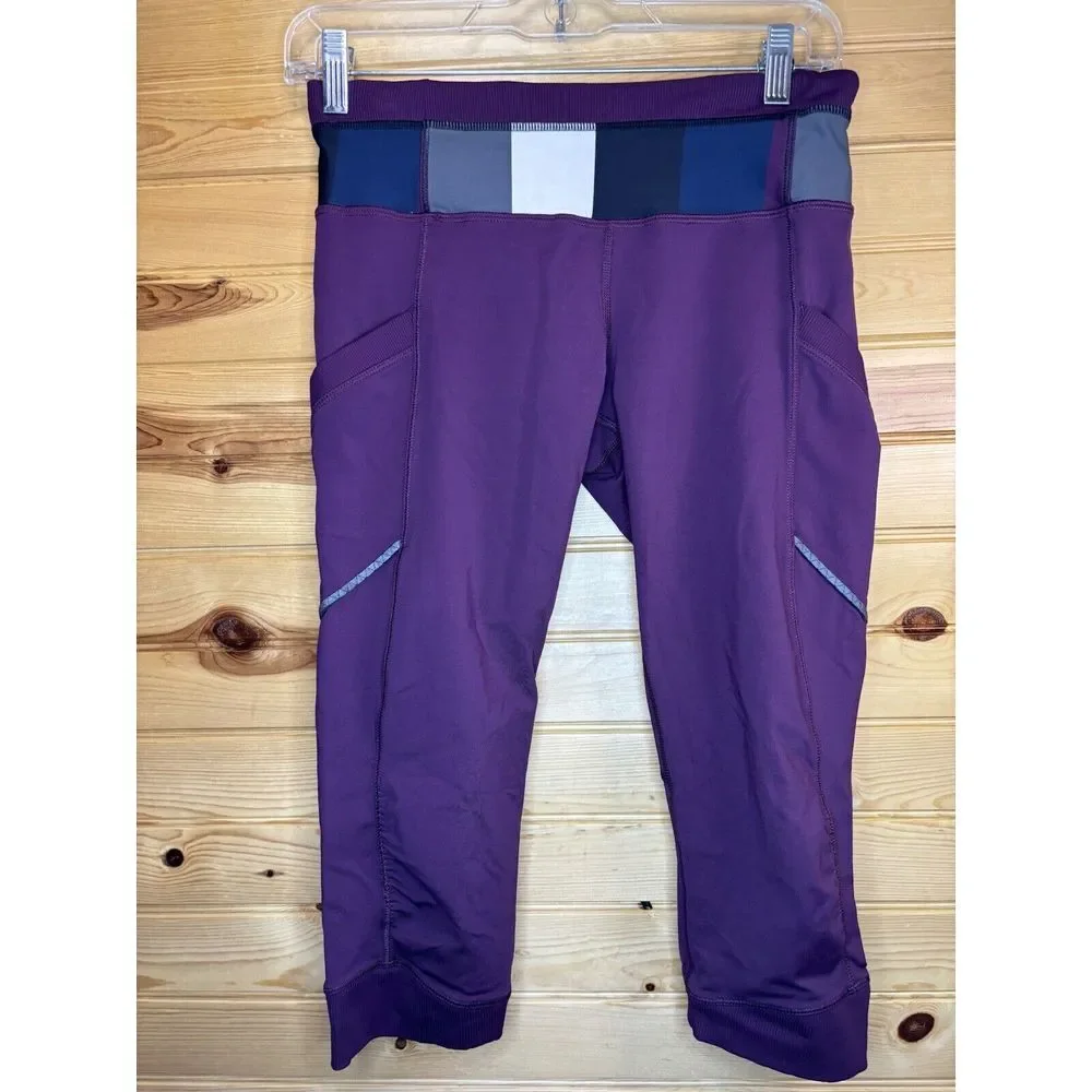LULULEMON Athletica Crop Leggings Womens Capri Maroon Burgundy 3/4 Side Pocket 6